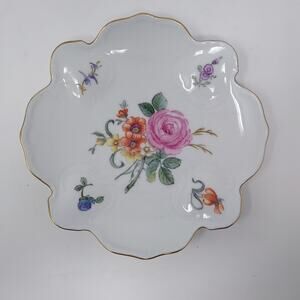 Gerold Porzellan Bavaria Trinket Dish Porcelain Gilt Floral West Germany MCM 6"